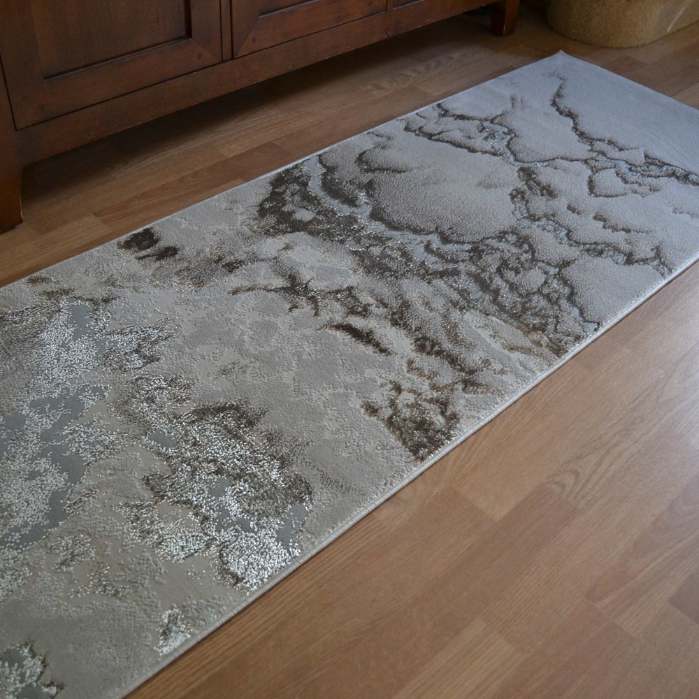 Aurora AU02 Marble Runner Rugs in Cloud Grey